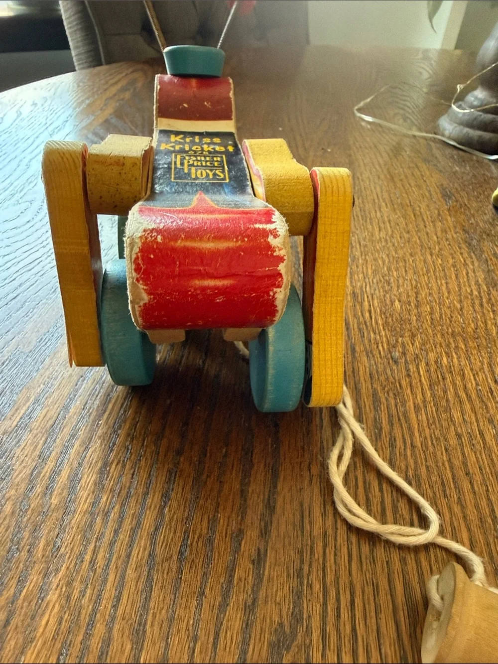 Vintage Fisher-Price Kriss Kricket Pull-Along Dog Toy in Red, Yellow